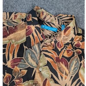 Tori Richard Hawaiian Shirt‎ Mens XLT Cotton Lawn Tropical Leaf Print Black Tan